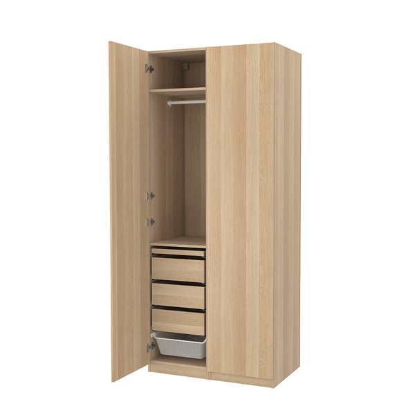PAX / FORSAND - Combination of wardrobe, oak effect with white stain/ oak effect with white stain,100x60x236 cm