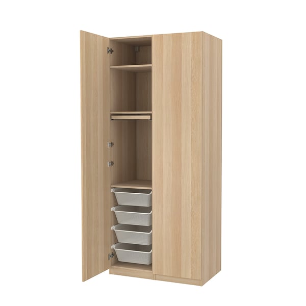 PAX / FORSAND wardrobe combination, white stained oak effect/white stained oak effect, 100x60x236 cm