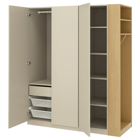 PAX / FORSAND wardrobe combination, gray-beige gray-beige/ oak effect, 170x60x201 cm Wardrobe combination, gray-beige gray-beige/ oak effect,170x60x201 cm