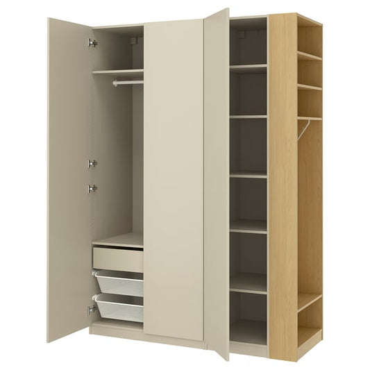 PAX / FORSAND wardrobe combination, gray-beige gray-beige/oak effect, 170x60x236 cm Wardrobe combination, gray-beige gray-beige/oak effect,170x60x236 cm