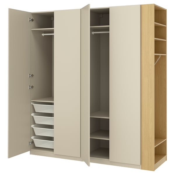 PAX / FORSAND wardrobe combination, gray-beige gray-beige/ oak effect, 220x60x236 cm Wardrobe combination, gray-beige gray-beige/ oak effect,220x60x236 cm