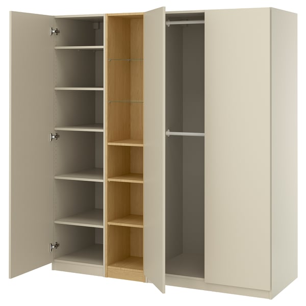 PAX / FORSAND wardrobe combination, grey-beige grey-beige/oak effect, 185x60x201 cm