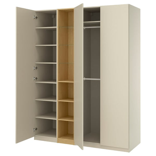 PAX / FORSAND wardrobe combination, gray-beige gray-beige/ oak effect, 185x60x236 cm Wardrobe combination, gray-beige gray-beige/ oak effect,185x60x236 cm