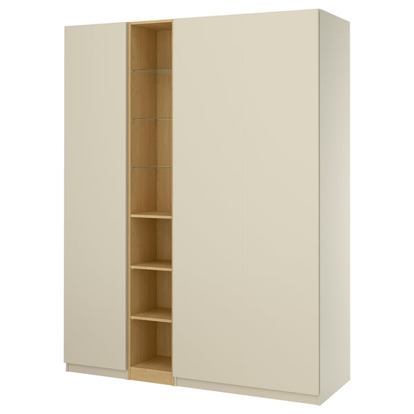 PAX / FORSAND wardrobe combination, grey-beige grey-beige/oak effect, 185x60x236 cm