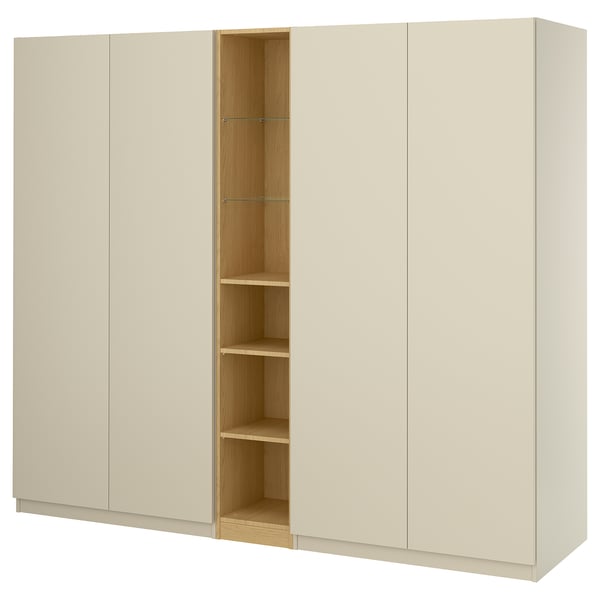 PAX / FORSAND wardrobe combination, grey-beige grey-beige/oak effect, 235x60x201 cm