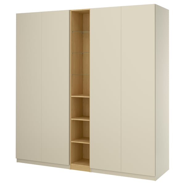 PAX / FORSAND wardrobe combination, gray-beige gray-beige/oak effect, 235x60x236 cm Wardrobe combination, gray-beige gray-beige/oak effect,235x60x236 cm