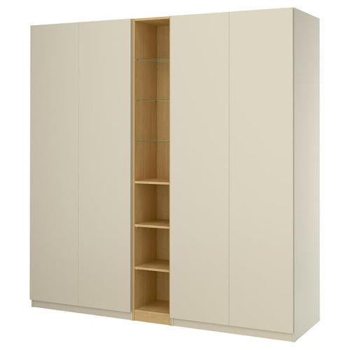 PAX / FORSAND wardrobe combination, grey-beige grey-beige/oak effect, 235x60x236 cm