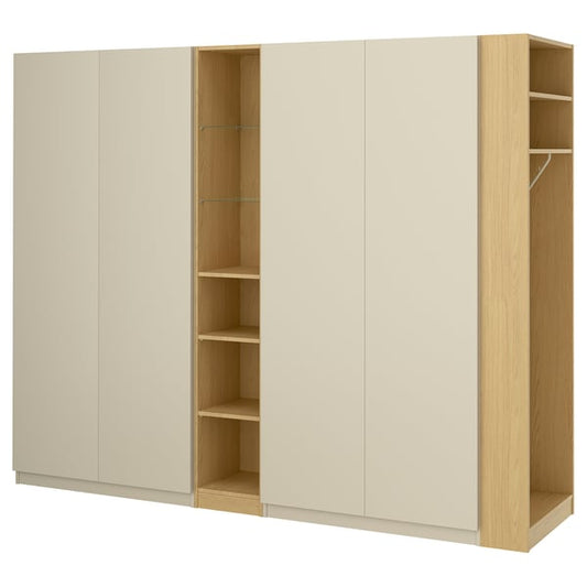 PAX / FORSAND wardrobe combination, gray-beige gray-beige/ oak effect, 255x60x201 cm Wardrobe combination, gray-beige gray-beige/ oak effect,255x60x201 cm