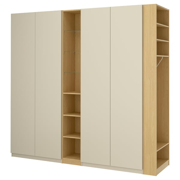 PAX / FORSAND wardrobe combination, gray-beige gray-beige/ oak effect, 255x60x236 cm Wardrobe combination, gray-beige gray-beige/ oak effect,255x60x236 cm