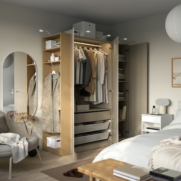 PAX / FORSAND wardrobe combination, gray-beige gray-beige/ oak effect, 170x60x201 cm Wardrobe combination, gray-beige gray-beige/ oak effect,170x60x201 cm