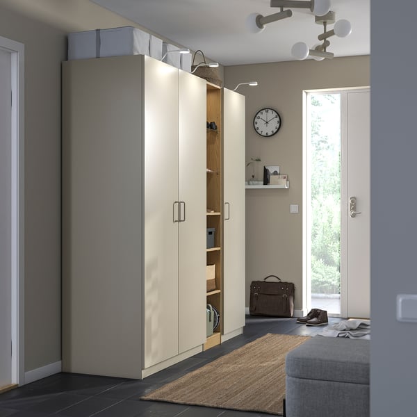 PAX / FORSAND wardrobe combination, gray-beige gray-beige/ oak effect, 185x60x201 cm Wardrobe combination, gray-beige gray-beige/ oak effect,185x60x201 cm