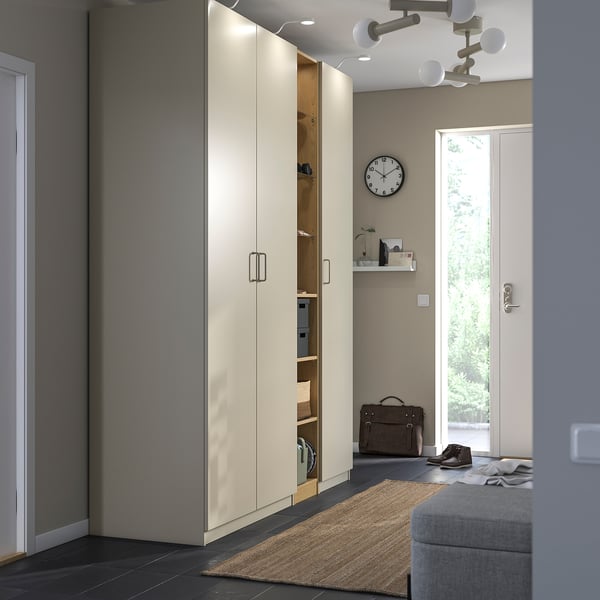 PAX / FORSAND wardrobe combination, gray-beige gray-beige/ oak effect, 185x60x236 cm Wardrobe combination, gray-beige gray-beige/ oak effect,185x60x236 cm