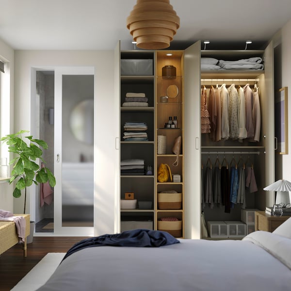 PAX / FORSAND wardrobe combination, gray-beige gray-beige/ oak effect, 185x60x236 cm Wardrobe combination, gray-beige gray-beige/ oak effect,185x60x236 cm