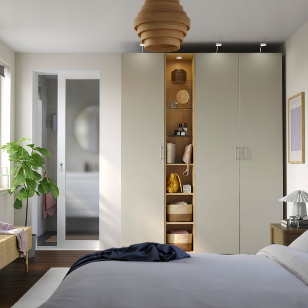 PAX / FORSAND wardrobe combination, gray-beige gray-beige/ oak effect, 185x60x236 cm Wardrobe combination, gray-beige gray-beige/ oak effect,185x60x236 cm