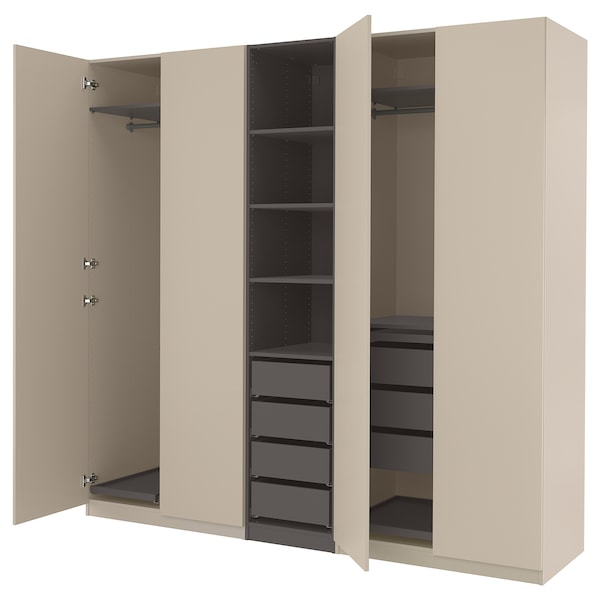 PAX / FORSAND - Wardrobe combination, grey-beige/dark grey-beige,250x60x236 cm