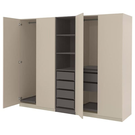 Ikea PAX / FORSAND - Wardrobe combination, grey-beige/dark grey-beige,250x60x201 cm