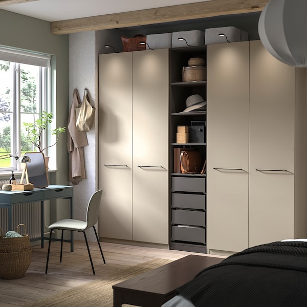 PAX / FORSAND - Wardrobe combination, grey-beige/dark grey-beige,250x60x236 cm