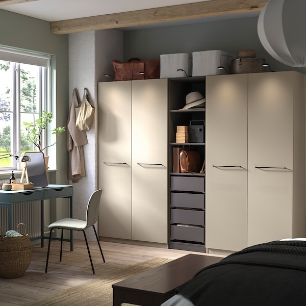 PAX / FORSAND - Wardrobe combination, grey-beige/dark grey-beige,250x60x201 cm