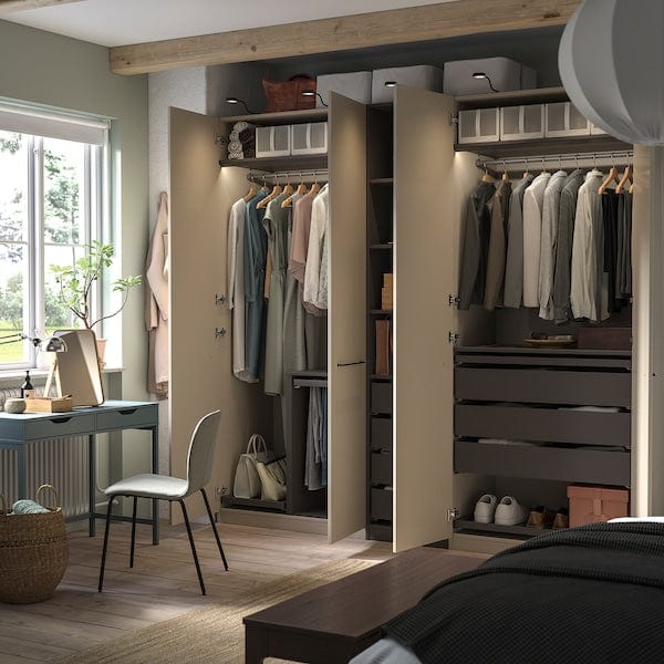 Ikea PAX / FORSAND - Wardrobe combination, grey-beige/dark grey-beige,250x60x236 cm