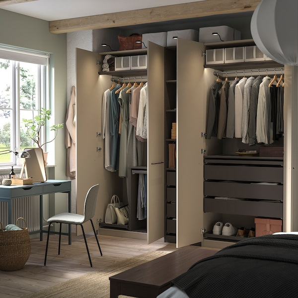 PAX / FORSAND - Wardrobe combination, grey-beige/dark grey-beige,250x60x236 cm