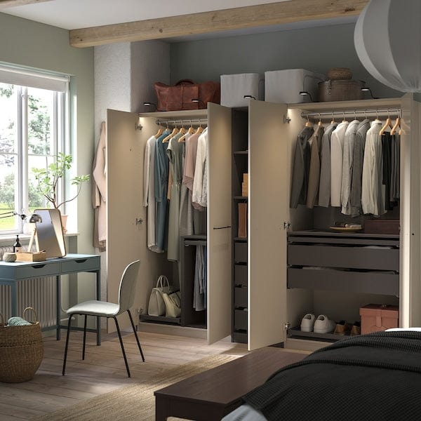 Ikea PAX / FORSAND - Wardrobe combination, grey-beige/dark grey-beige,250x60x201 cm