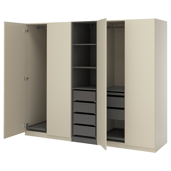 PAX / FORSAND - Wardrobe combination, grey-beige/dark grey-beige,250x60x201 cm