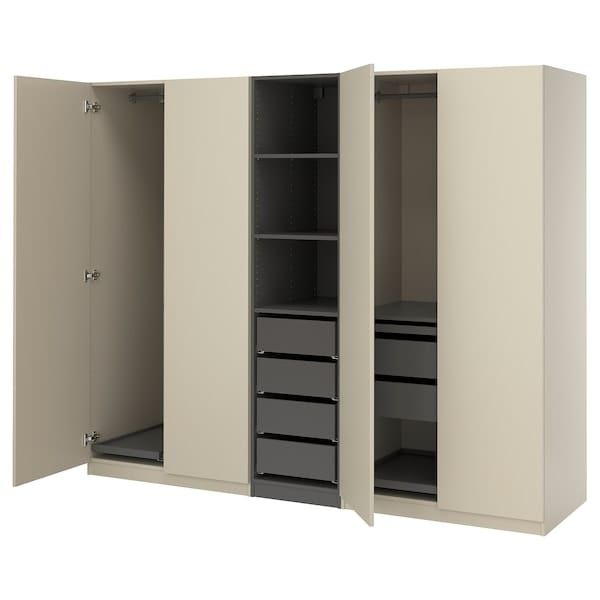 Ikea PAX / FORSAND - Wardrobe combination, grey-beige/dark grey-beige,250x60x201 cm