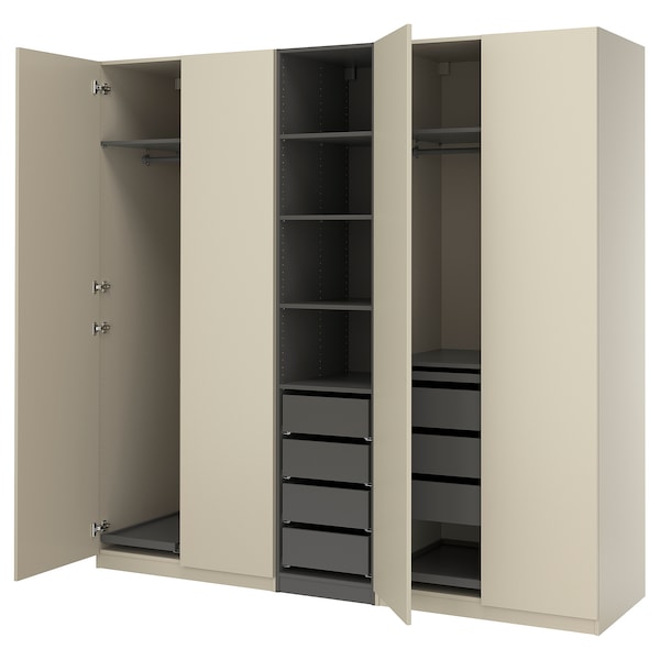 PAX / FORSAND - Wardrobe combination, grey-beige/dark grey-beige,250x60x236 cm