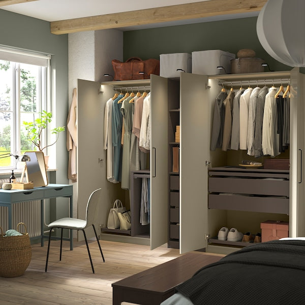 PAX / FORSAND - Wardrobe combination, grey-beige/dark grey-beige,250x60x201 cm