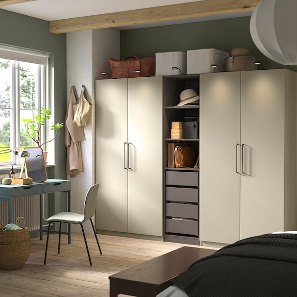 PAX / FORSAND - Wardrobe combination, grey-beige/dark grey-beige,250x60x201 cm