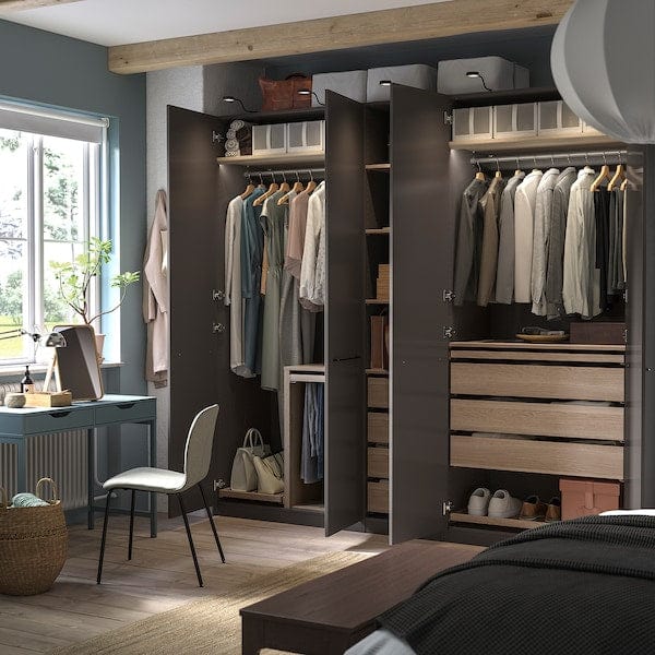 Ikea PAX / FORSAND - Wardrobe combination, dark grey/white stained oak effect,250x60x236 cm