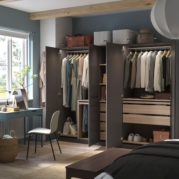 Ikea PAX / FORSAND - Wardrobe combination, dark grey/white stained oak effect,250x60x201 cm