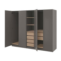 PAX / FORSAND wardrobe combination, dark grey/white stained oak effect dark grey, 250x60x201 cm