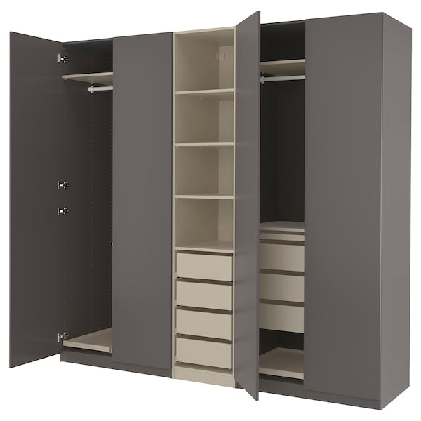 PAX / FORSAND - Wardrobe combination, dark grey-beige/dark grey,250x60x236 cm