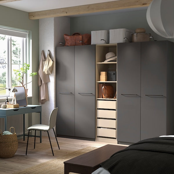 PAX / FORSAND - Wardrobe combination, dark grey-beige/dark grey,250x60x201 cm