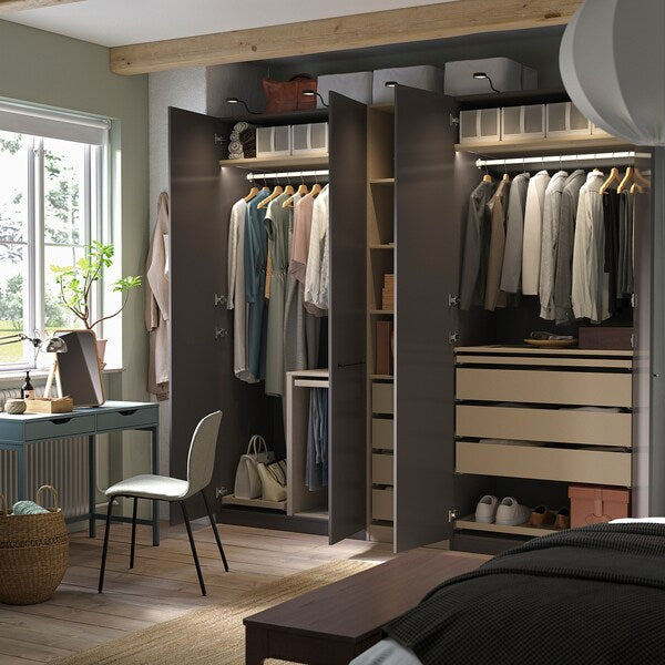 PAX / FORSAND - Wardrobe combination, dark grey-beige/dark grey,250x60x236 cm