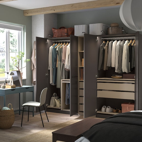 PAX / FORSAND - Wardrobe combination, dark grey-beige/dark grey,250x60x201 cm