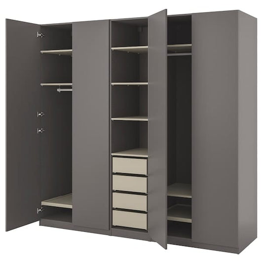 Ikea PAX / FORSAND - Wardrobe combination, dark grey-beige/dark grey,250x60x236 cm