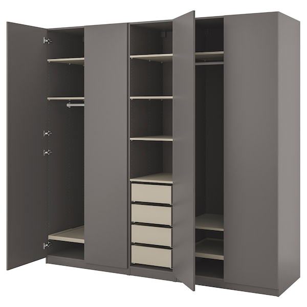 PAX / FORSAND - Wardrobe combination, dark grey-beige/dark grey,250x60x236 cm