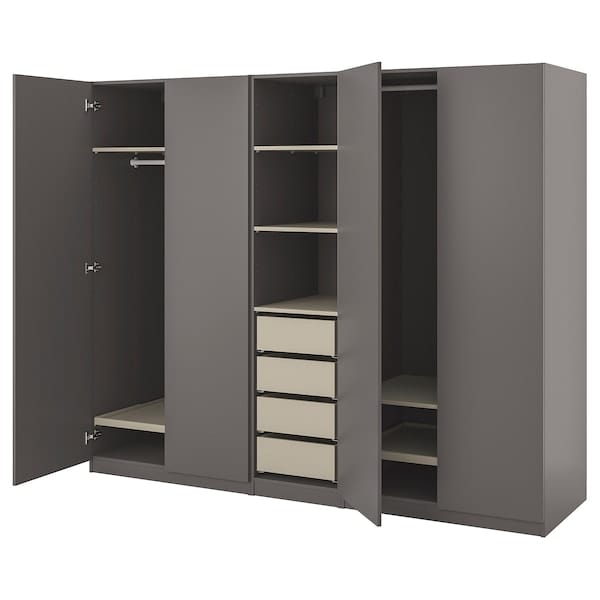 Ikea PAX / FORSAND - Wardrobe combination, dark grey-beige/dark grey,250x60x201 cm