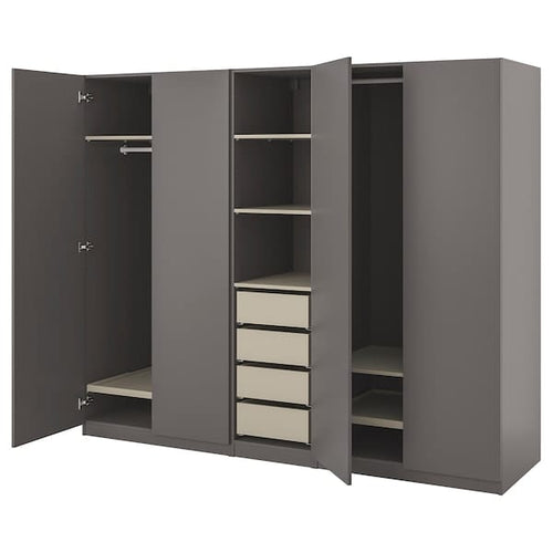 PAX / FORSAND - Wardrobe combination, dark grey-beige/dark grey,250x60x201 cm