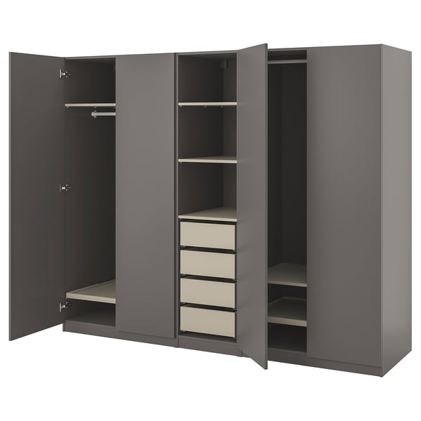 PAX / FORSAND - Wardrobe combination, dark grey-beige/dark grey,250x60x201 cm