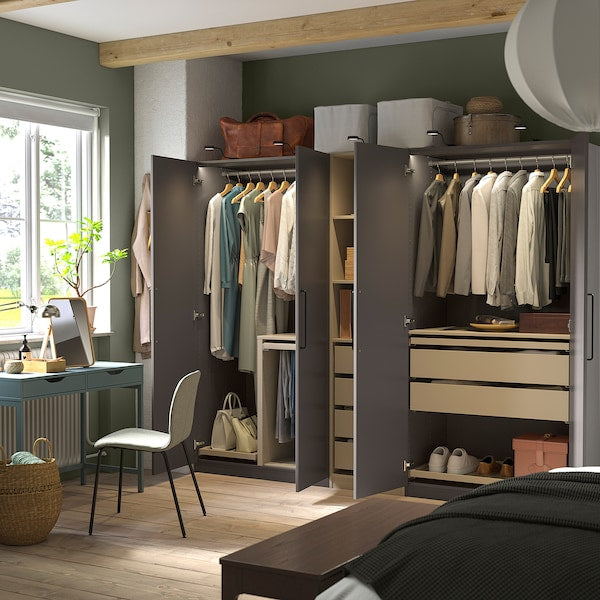 PAX / FORSAND - Wardrobe combination, dark grey-beige/dark grey,250x60x201 cm