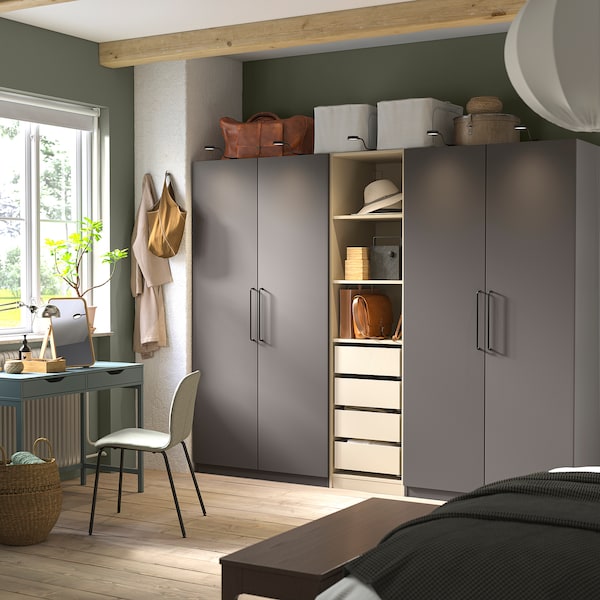PAX / FORSAND - Wardrobe combination, dark grey-beige/dark grey,250x60x201 cm