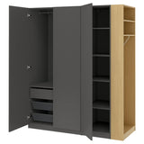 PAX / FORSAND wardrobe combination, dark grey dark grey/oak effect, 170x60x201 cm