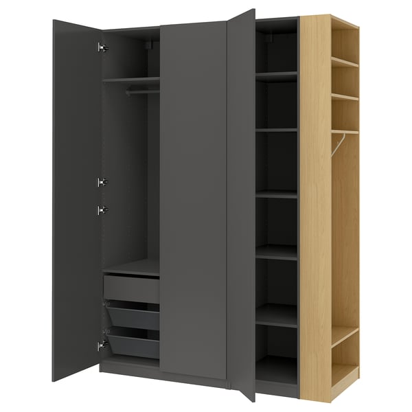 PAX / FORSAND wardrobe combination, dark gray dark gray/ oak effect, 170x60x236 cm Wardrobe combination, dark gray dark gray/ oak effect,170x60x236 cm