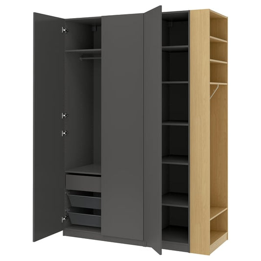 PAX / FORSAND wardrobe combination, dark gray dark gray/ oak effect, 170x60x236 cm Wardrobe combination, dark gray dark gray/ oak effect,170x60x236 cm