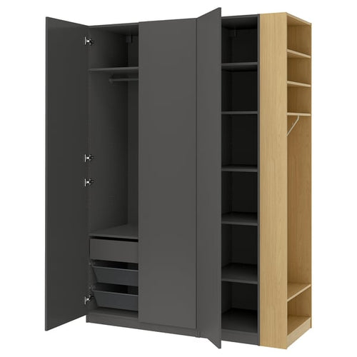 PAX / FORSAND wardrobe combination, dark grey dark grey/oak effect, 170x60x236 cm