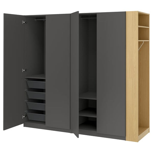 PAX / FORSAND wardrobe combination, dark gray dark gray/ oak effect, 220x60x201 cm Wardrobe combination, dark gray dark gray/ oak effect,220x60x201 cm