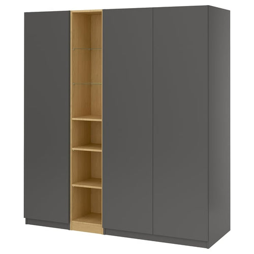 PAX / FORSAND wardrobe combination, dark grey dark grey/oak effect, 185x60x201 cm